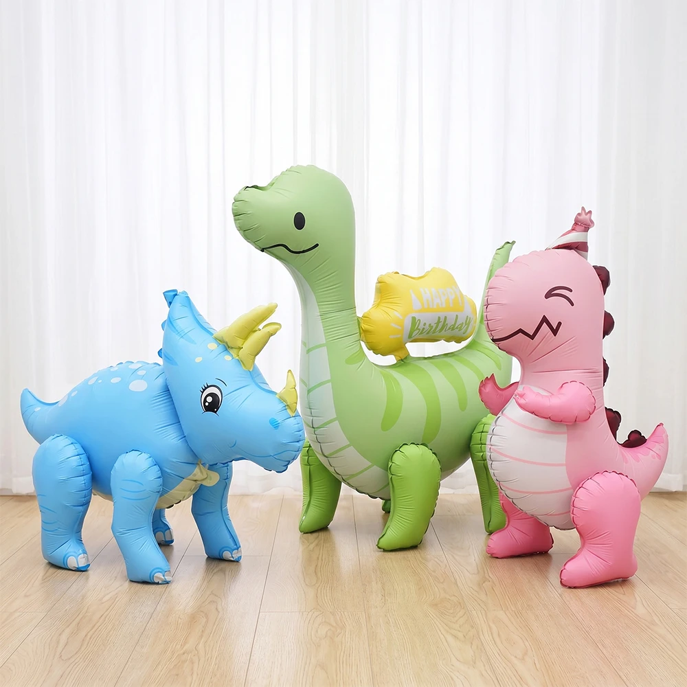 Image of 3D Selbststehende Dinosaurier-Folienballons Matte Triceratops-Ballons für Jungen und Mädchen Safari Dino Geburtstagsparty Babyparty Dekorationen