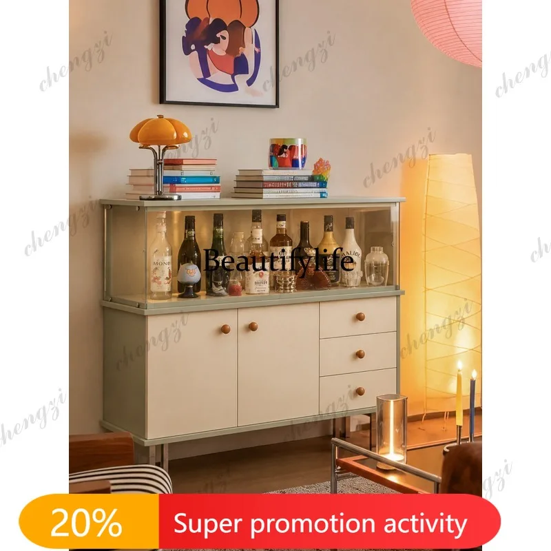 N178 Glass side cabinet dust display area living room wall double door large capacity storage cabinet