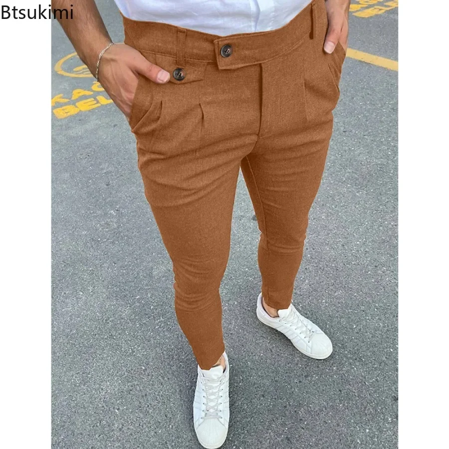 Celana Setelan Pria Baru 2025 Celana Formal Slim Fit Solid Antik Mode Celana Pensil Sosial Cocok untuk Pria Kasual Pakaian Pria