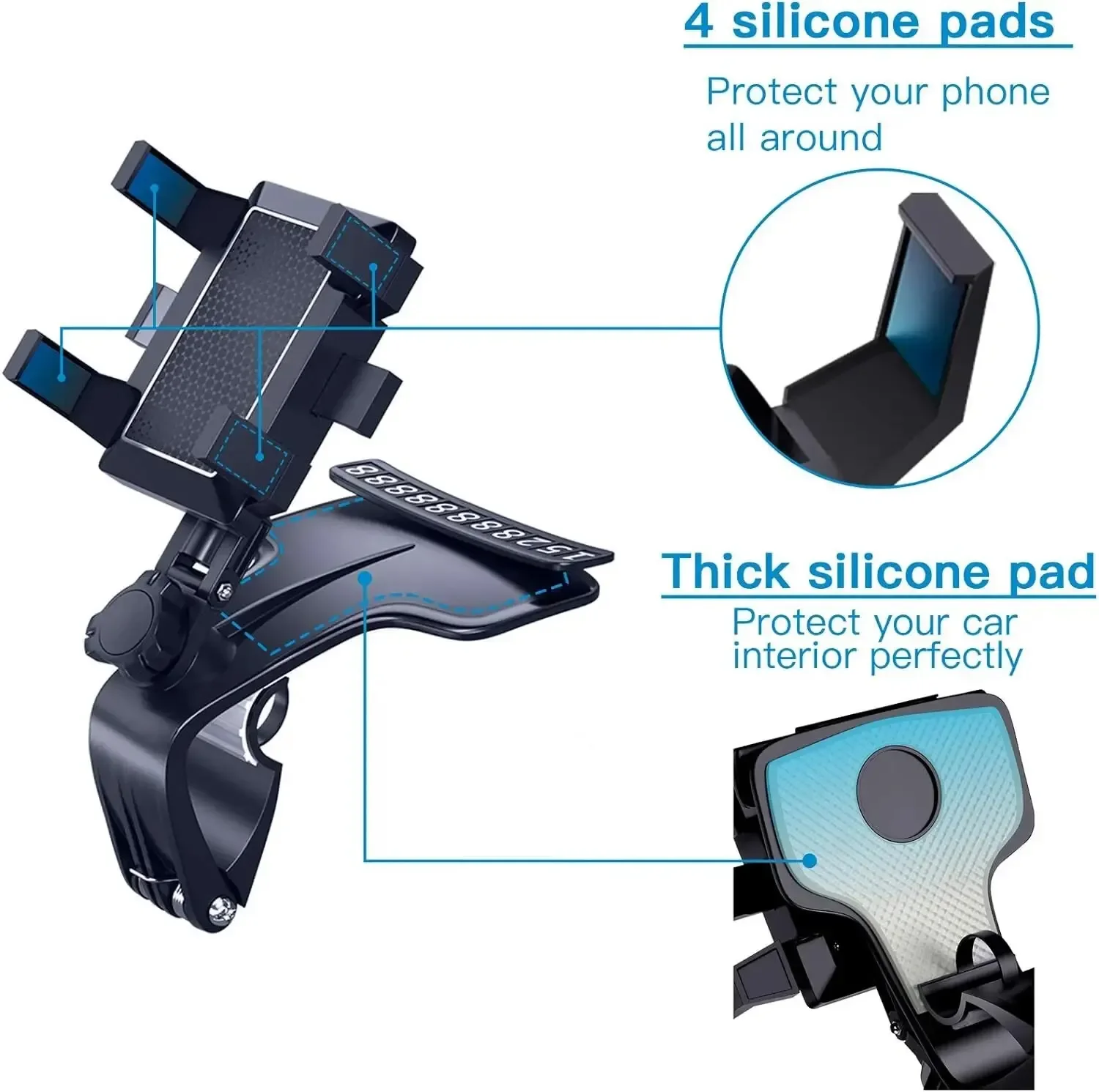 Car Phone Holder Mount for Dashboard, 1200° Rotating Cell Phone Holder for Car, Universal Big Clamp Car Phone Mount Compatible W image 5