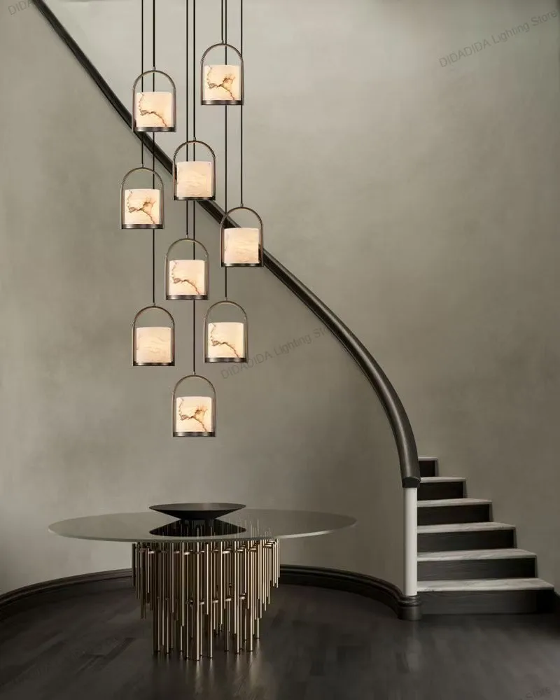 2025 مصباح قلادة رخامية أمريكية فاخرة للسقف من الفولاذ المقاوم للصدأ والنحاس والفضة والأسود مستطيل مستدير بريق عكس الضوء #1