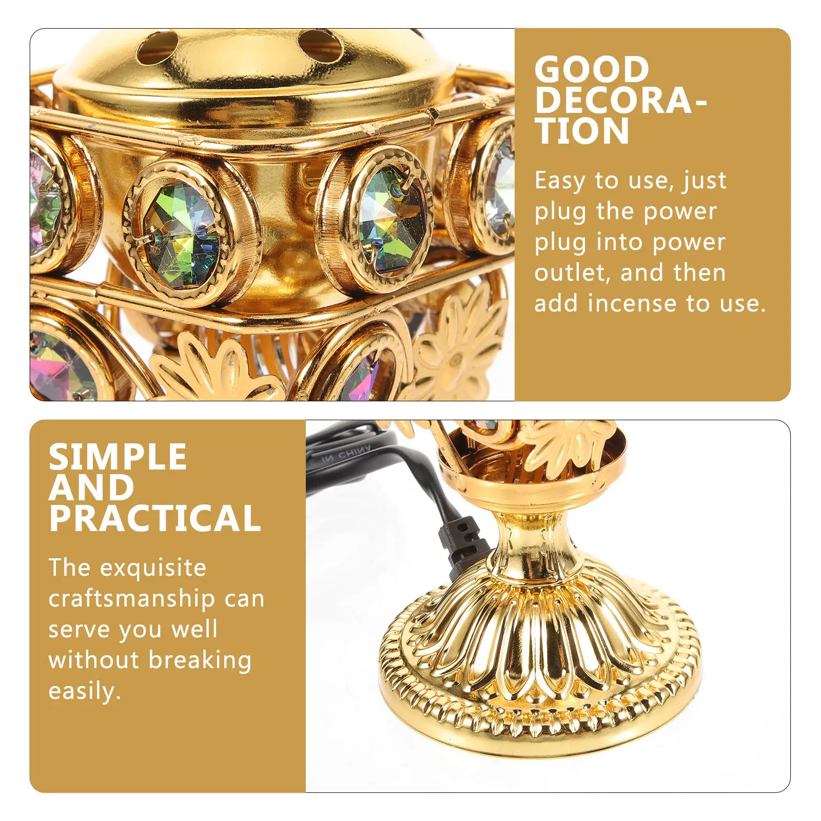 Electric Incense Burner Eu Plug Vintage Design Aromatherapy Relaxation Desktop Censer Decorative Home Decoration Artistic Aroma