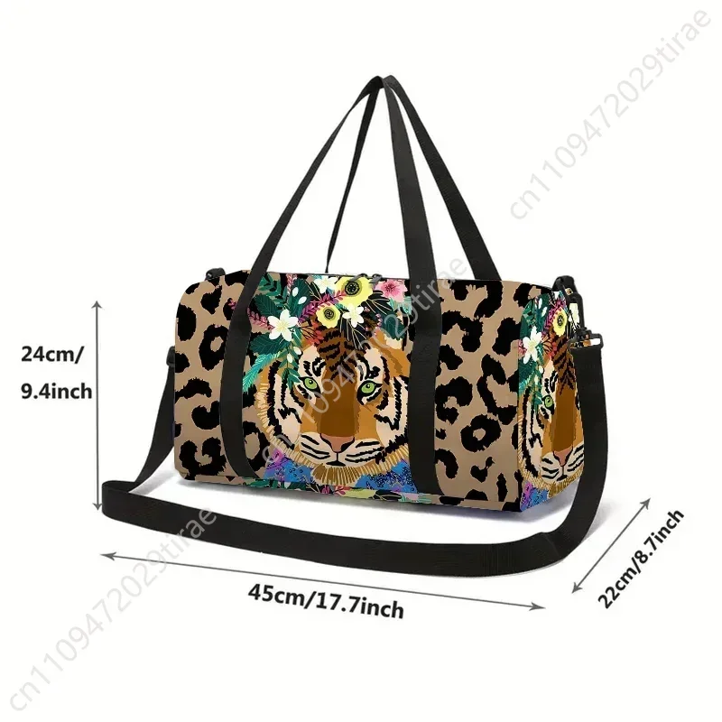 Leopard Tiger Large Capacity Luggage Bag for Boy and Girls Best Gifts 2D Cartoon Travel Duffels Outdoor Fitness Bag for Children