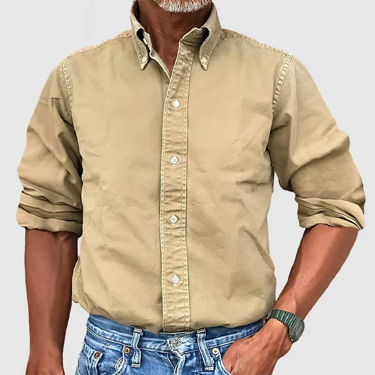 

Four Seasons of The New Men's Daily Urban Versatile Shirt Men's Lapel Buttons Solid Color Shirt Loose Sports Leisure Home Wear
