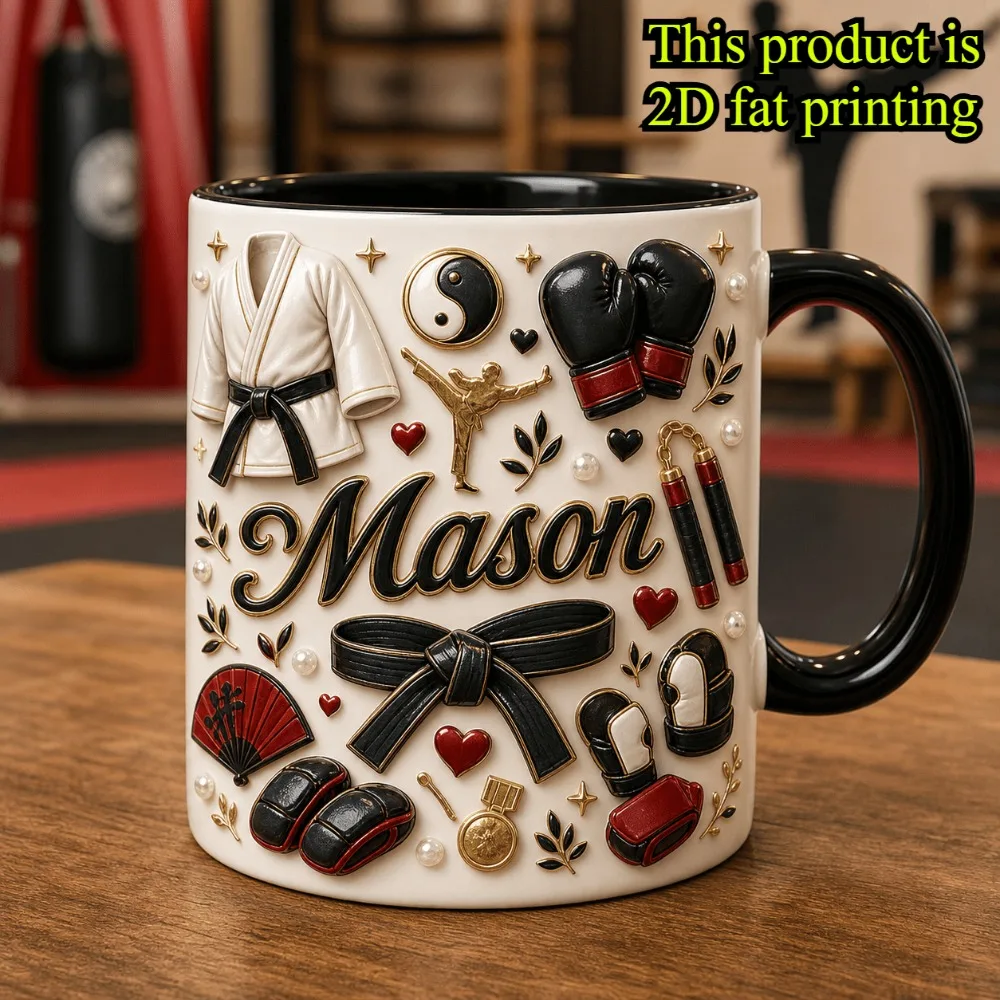 Personalized Martial Arts Mug 11oz Custom Name Taekwondo Karate Boxing Design 2D Heat Transfer Gift for Men Father Birthday