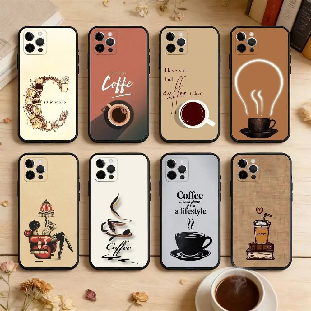 

C-Coffee T-Time Phone Case For iPhone 17,16,15,14,13,12,11 Plus,Pro Max,Soft Silicone Black Cover