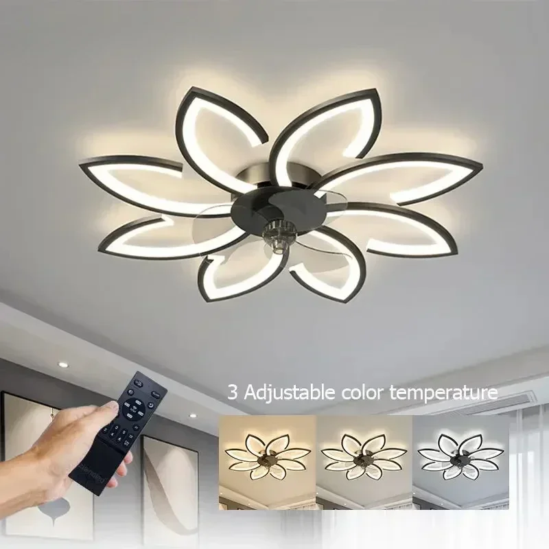 Modern New Flower LED Ceiling Fan Lamp With Remote Control Adjustable Speed Dimmable Shaking Head Ceiling Light For Living Room