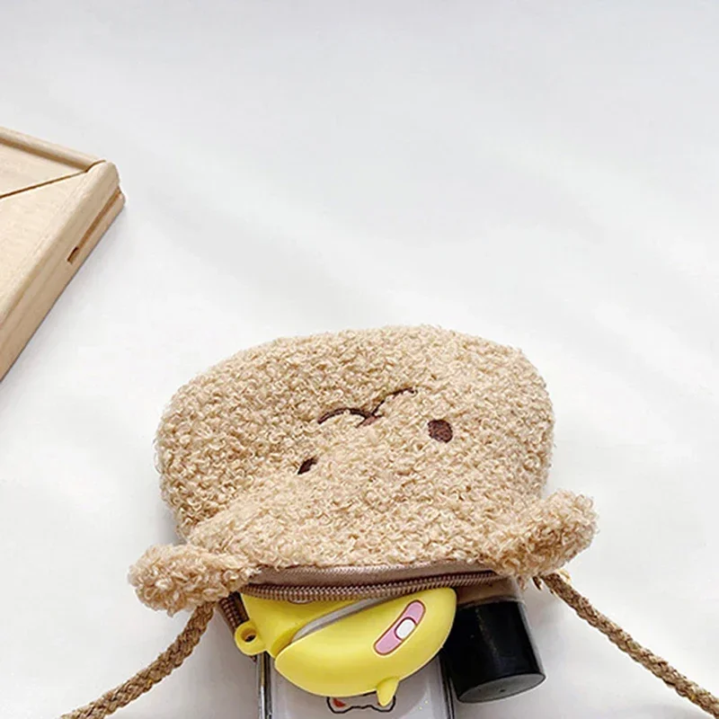 Monedero de dibujos animados de oso de peluche suave para niños, bolso de hombro con cremallera de Animal lindo, bolso de mensajero para niñas, Mini