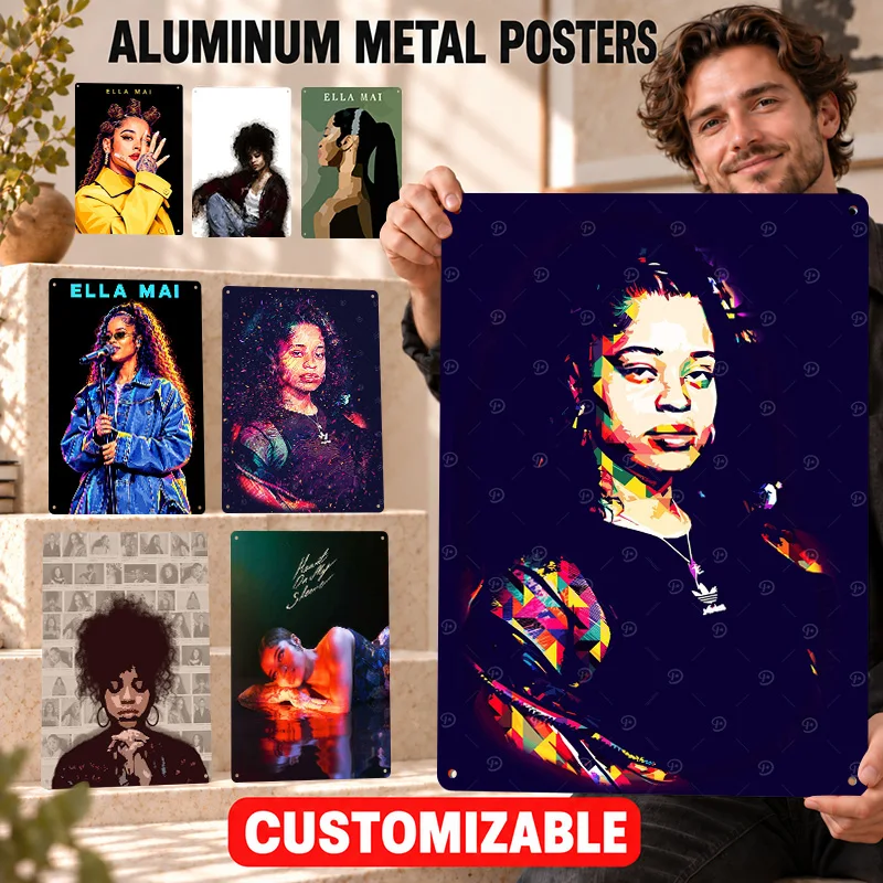 Ella Mai Textured Metal Posters Bold Decorative Graphic Home Office Wall Art Personalized Aluminum Sign Special Collector Gift