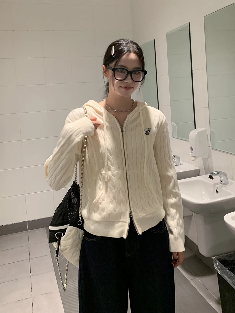 

Модный женский кардиган-свитер на молнии, свободный крой, длинный рукав, однотонный, осенний, стильный, Sixi Home Saint Ar...