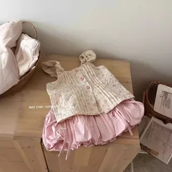 Girl's Sweet Sets Summer Children Infants Kids Baby Floral Suspender Top+Flower Bud Shorts 2Pcs Suit