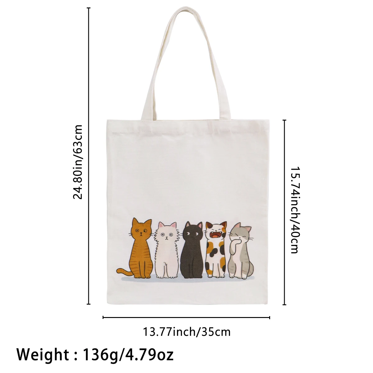 Leuke kat canvas draagtas boodschappentas multifunctionele handtas voor dames Casual opvouwbare schoudertas Schoolhandtas cadeau