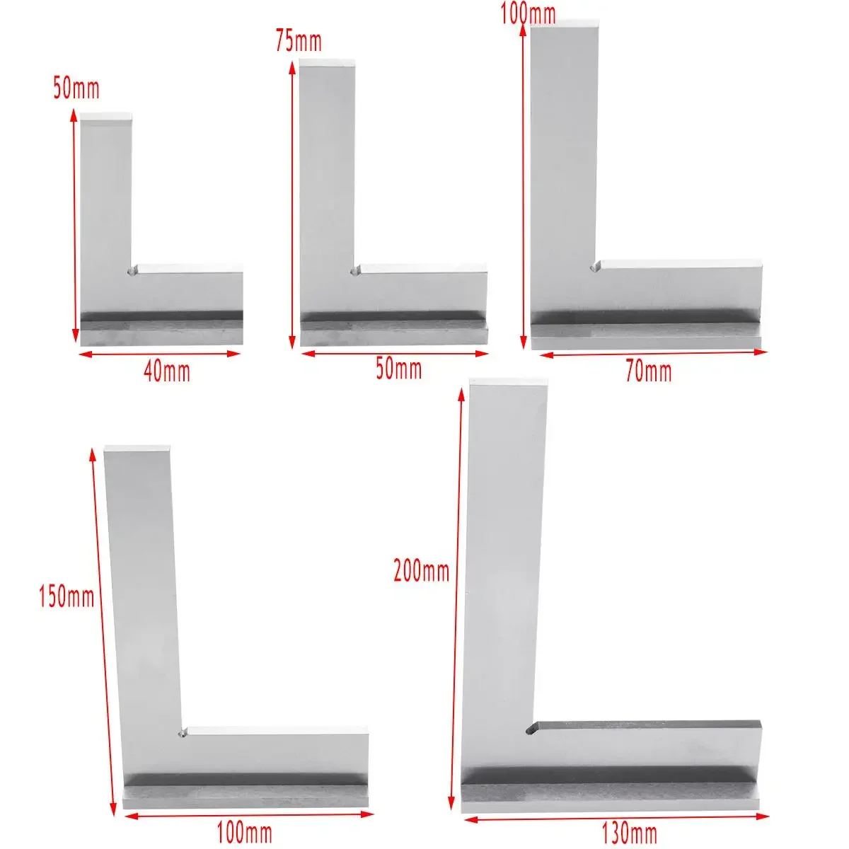 Stainless Steel Measuring Tool Machinist Square 90 Precision-Angle Gauge Corner Ruler Wide Base 5 Size DIN875-2 Grade