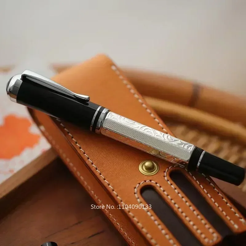 

Hot Hot Hot MAJOHN P138 Metal Fountain Pen Classical Piston Ink Absorbing No.6 Nib Octahedral Etching Pattern Silver Plated Writ