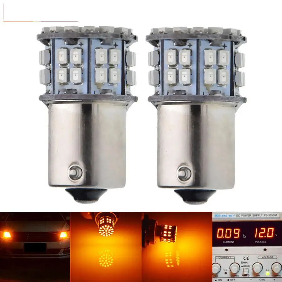 2 x BAU15S PY21W Car LED Light 50SMD Auto Turn Signal Bulb Lamp Yellow Amber 12V