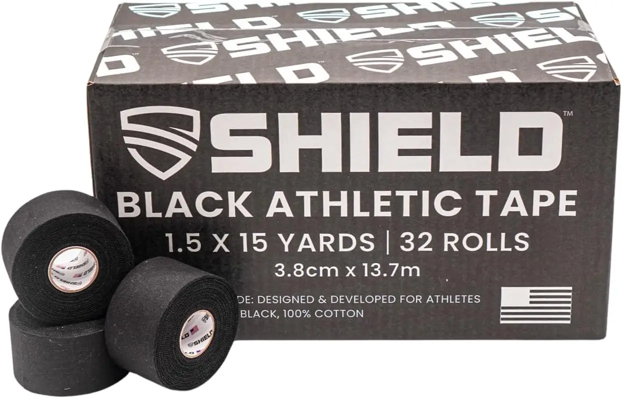 

SHIELD | 32 Pack Black Athletic Tape Bulk - 1.5 Inches x 15 Yards - Easy Tear, No Residue. Sports Medicine - Athletes, Medical