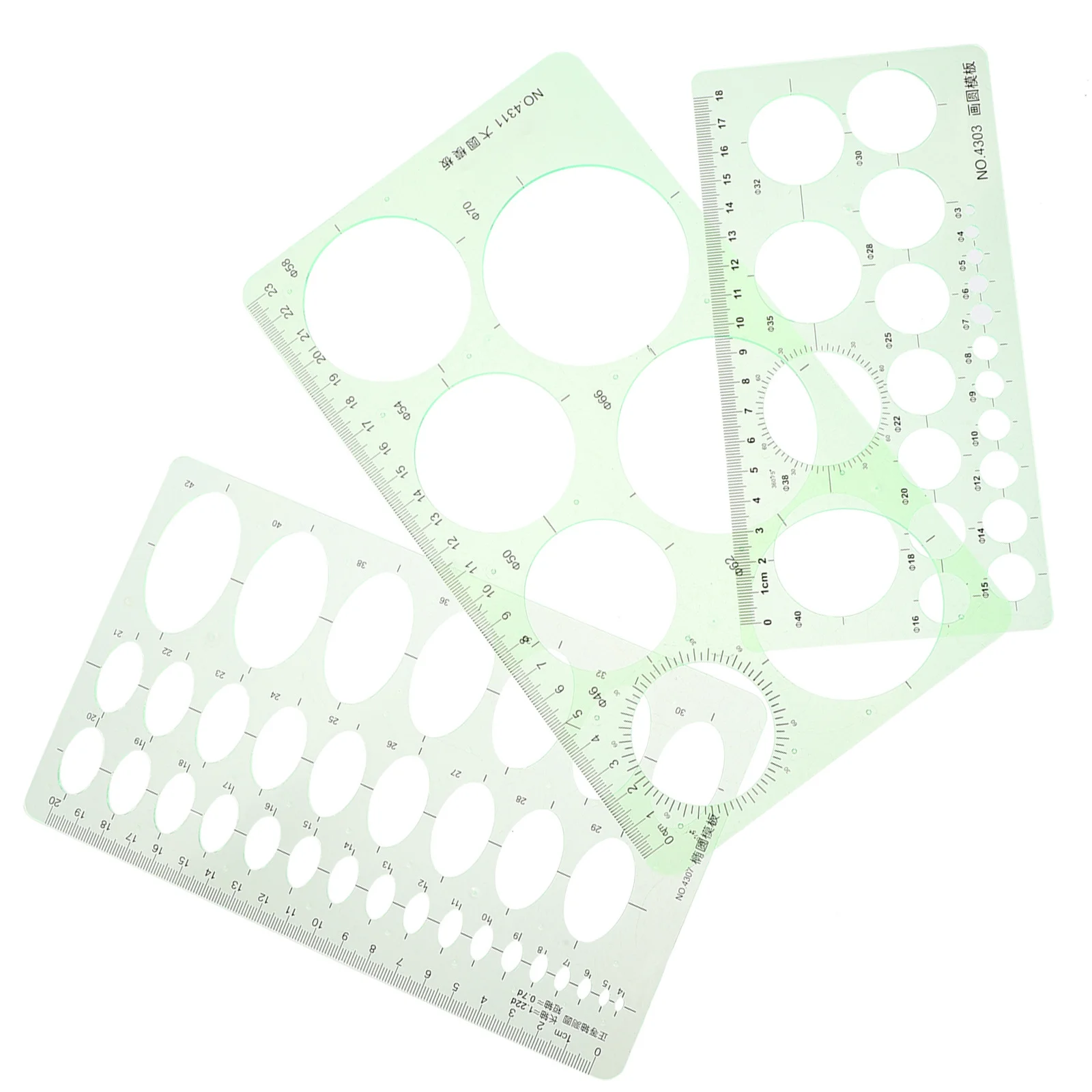 3Pcs Drawing Stencils Ruler Set Geometric Templates for School Stationery Measuring Tool Lightweight Safe PP Material Drawing
