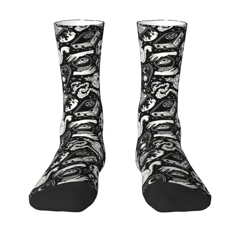 Witchy Pattern Crazy Crew Socks Novelty Witch Occult Supernatural Witchy Pagan Crystals Spring Summer Autumn Winter Dress Socks