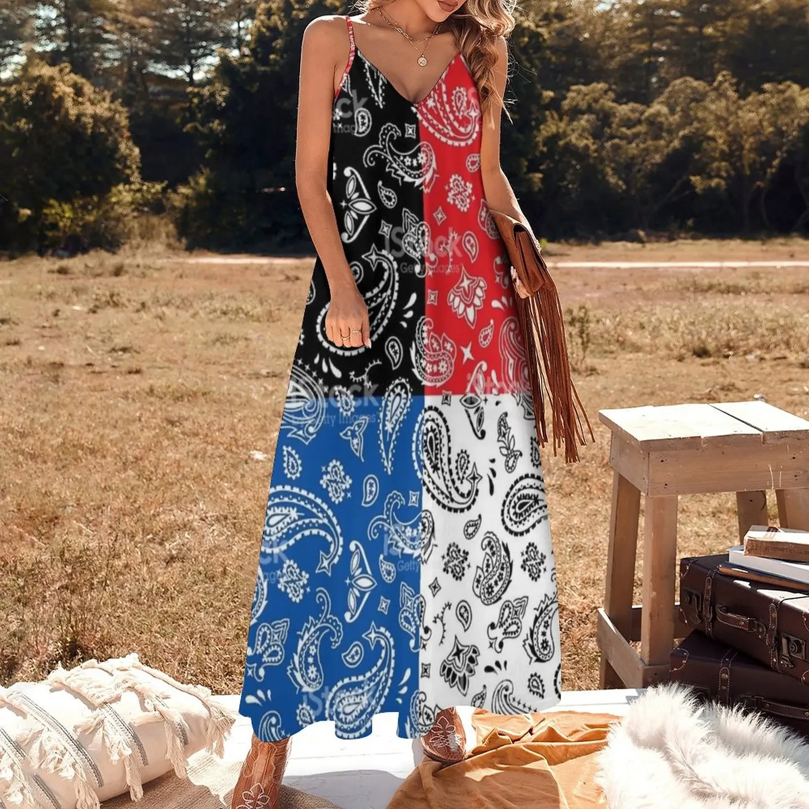 Red white blue and black bandana Sleeveless Dress elegant and pretty women's dresses Cocktail of dresses