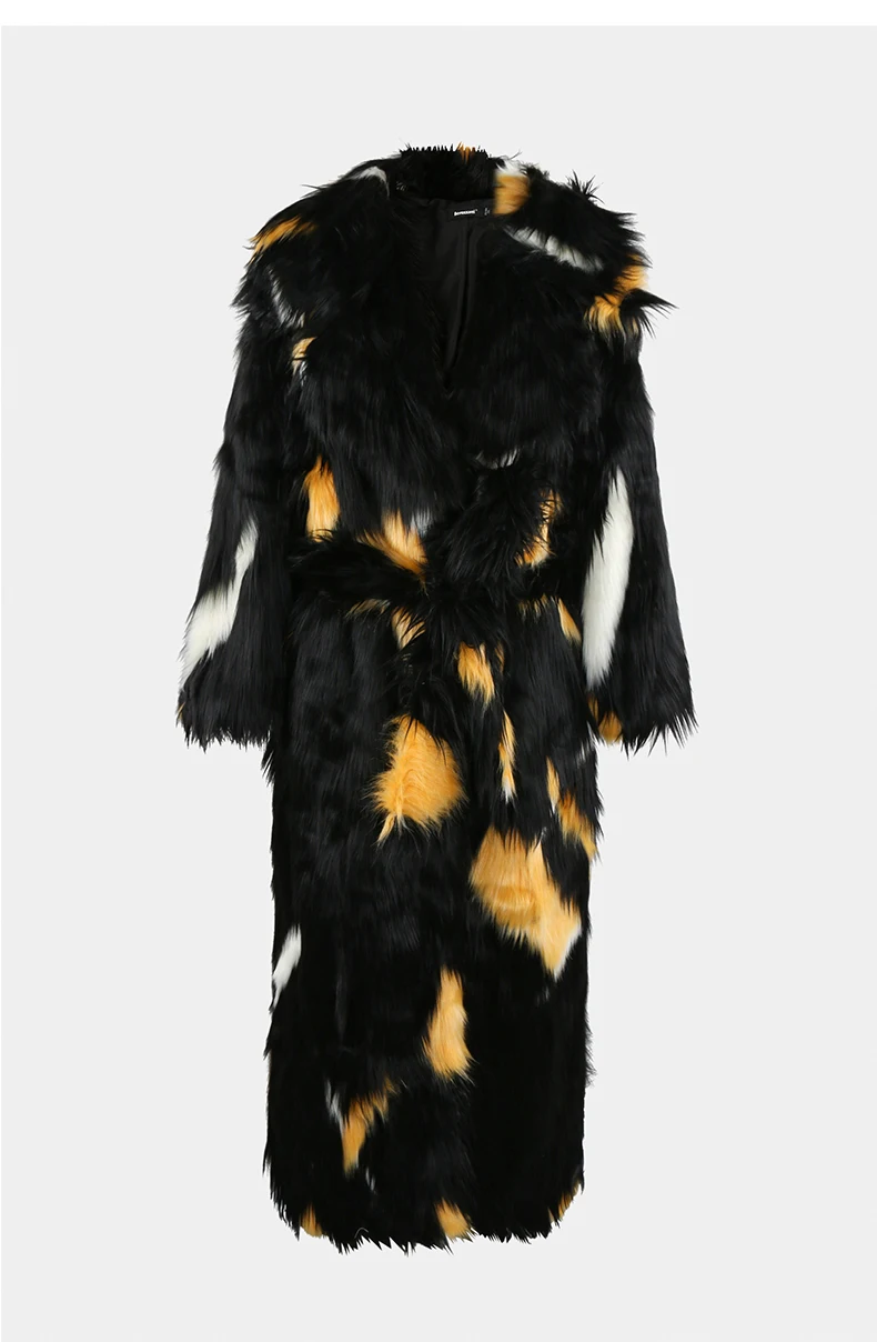 Nerazzurri Winter Extra Long Thick Warm Colorful Soft Hairy Fluffy Faux Fox Fur Coat Women Sashes Luxury European Fashion 2023