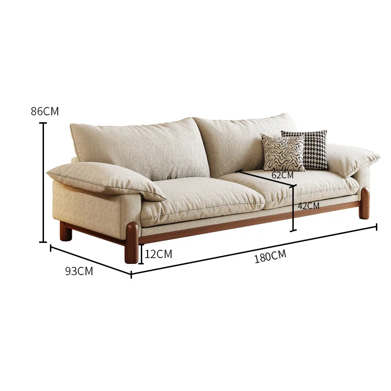 

LH fabric sofa solid wood living room small apartment vintage style sofa