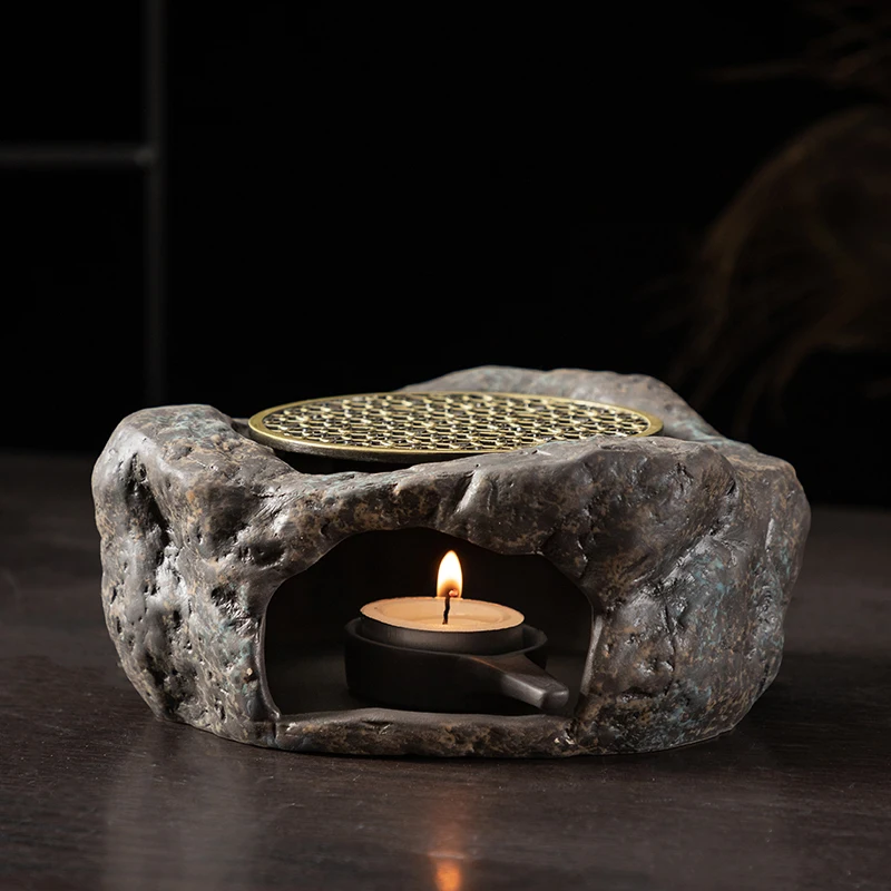 

Candle warm tea base coarse pottery Kung Fu tea set retro style stone warm tea set household heating copper pad