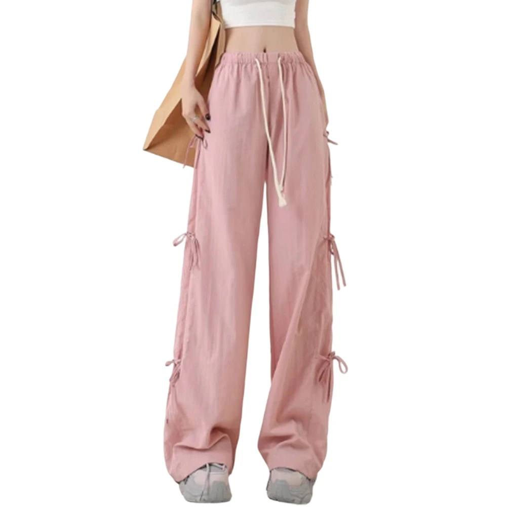 Women Korean Side Bow Casual Pants Quick Drying Straight Streetwear Trousers