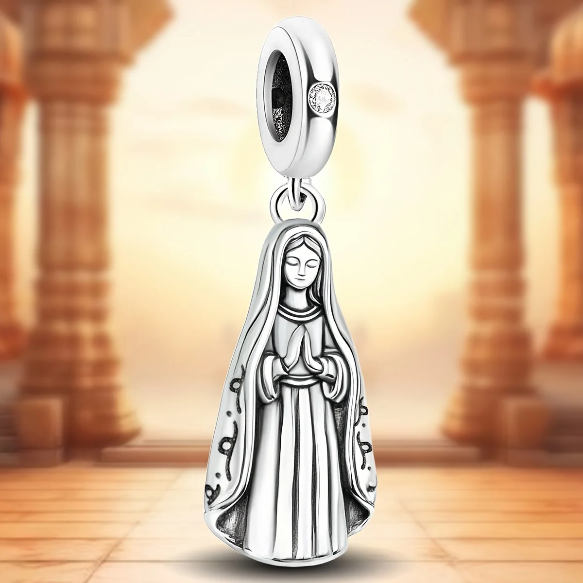 Abalorio de Plata 925 con Cruz y Corazón de la Virgen María, Clásico, para Pulseras y Brazaletes de Mujer, Ideal para Hacer Joyería DIY, Regalo