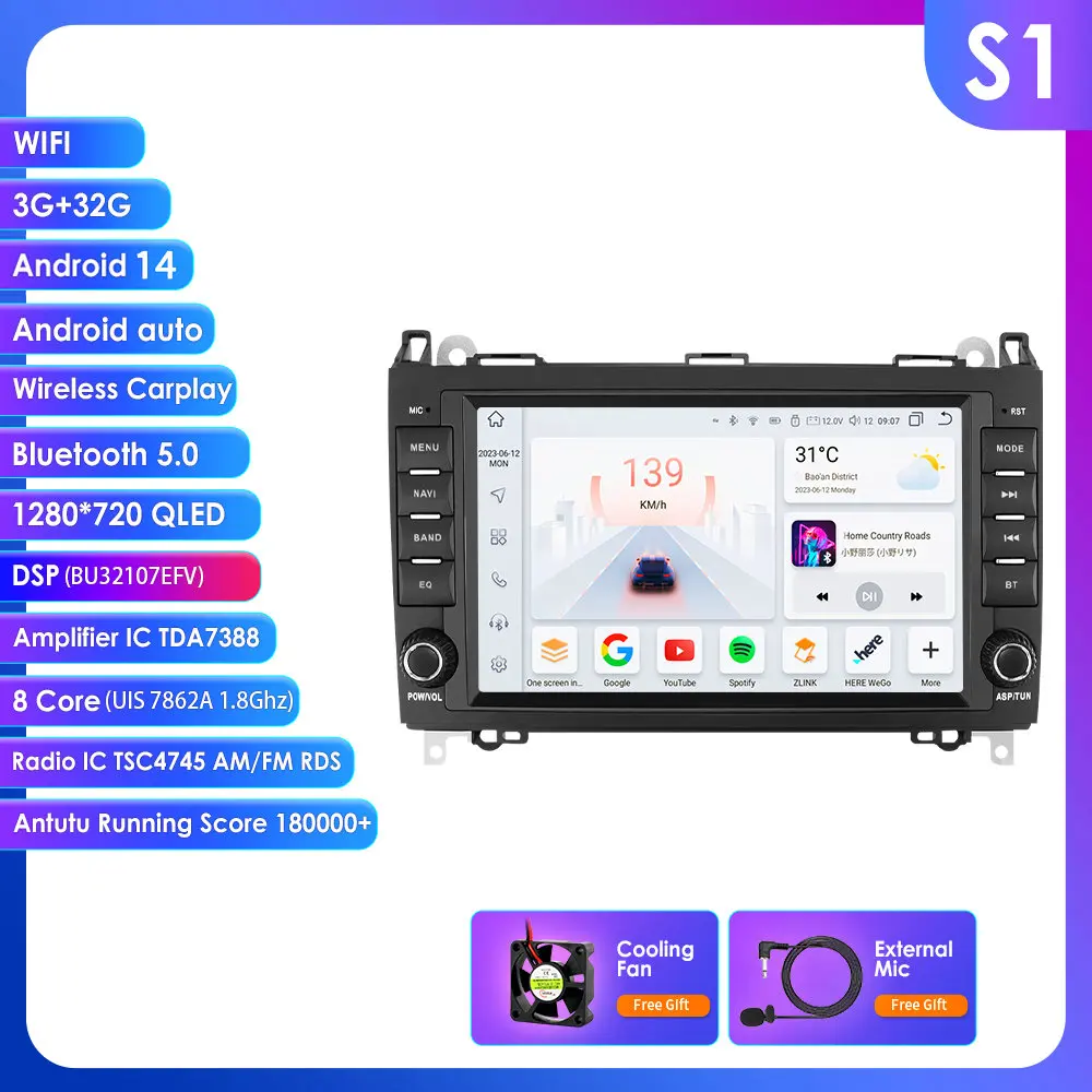 Hizpo 8''Carplay 4G 7862 AI Systemen Android 14 Autoradio voor Mercedes Benz B200 B Klasse W169 W245 Viano Vito W639 Sprinter W906