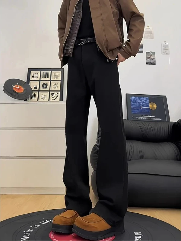 

Мужские джинсы Cleanfit с высокой талией, расклешенные, на флисовой подкладке, прямые, повседневные, молодежные, модные, осенне-зимние