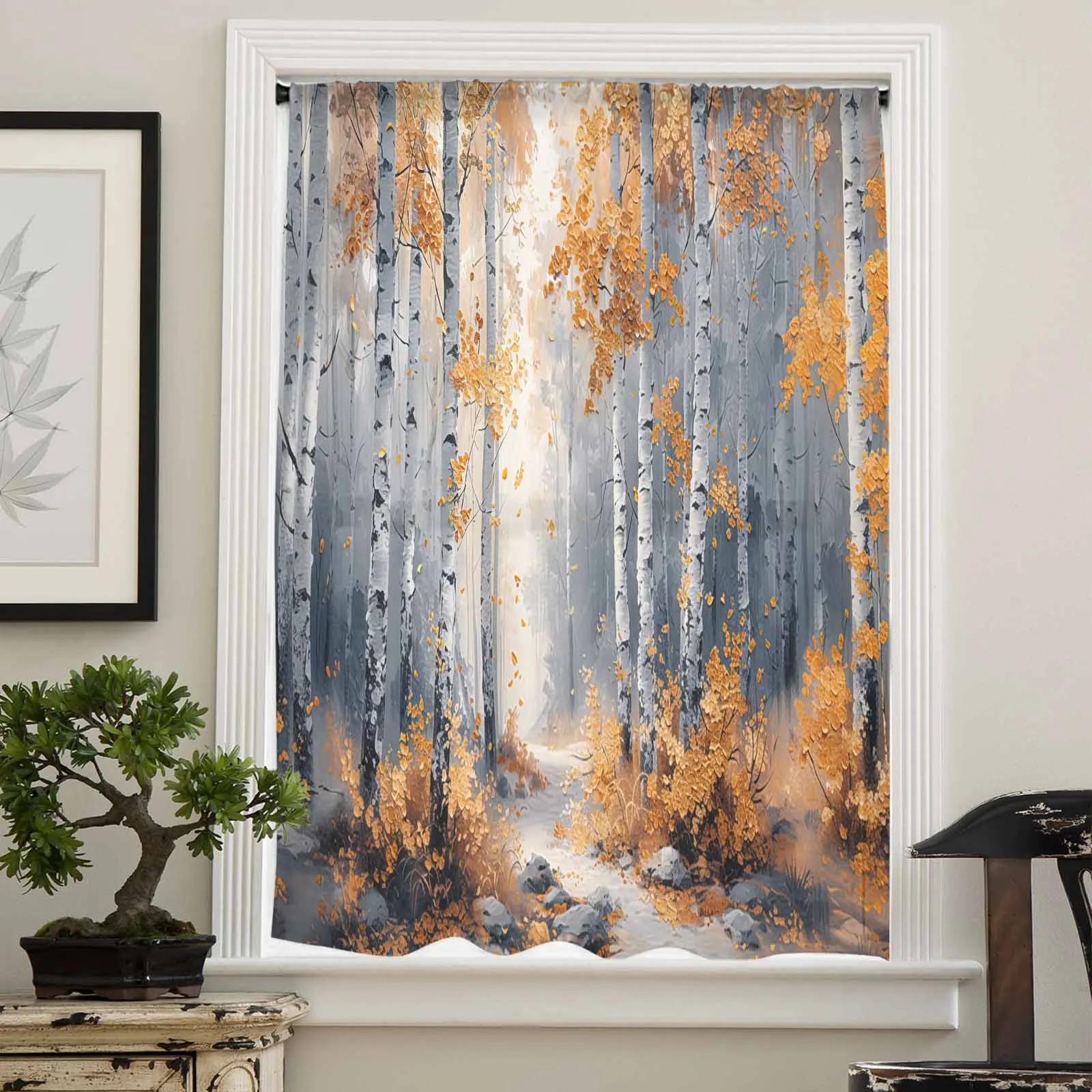 Impressionism Of Oil Painting Forest Plants Sheer Curtains for Kids Bedroom Living Room Voile Window Curtains Tulle Drapes