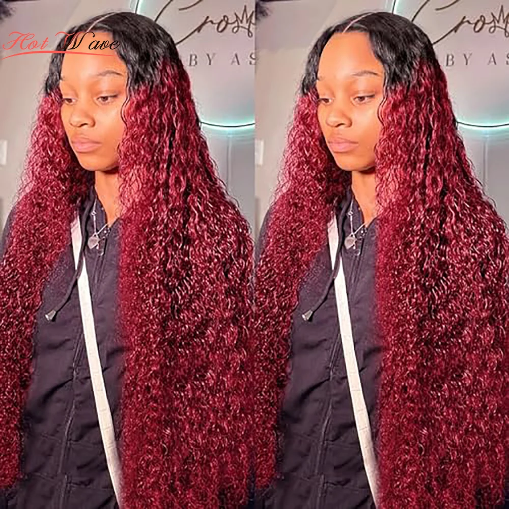 

1B Burgundy 1B 99J 13x4 Deep Wave Lace Front Wigs Human Hair 200% Density Lace Curly Wigs for Women Pre Plucked with Baby Hair