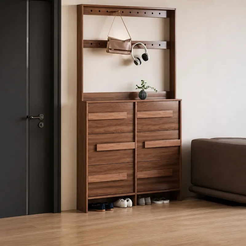 Medieval Solid Wood Shoe Cabinet Ultra Thin Drawer Tipping Bucket Shoe Rack Household Door Side Cabinet Integrated Entrance