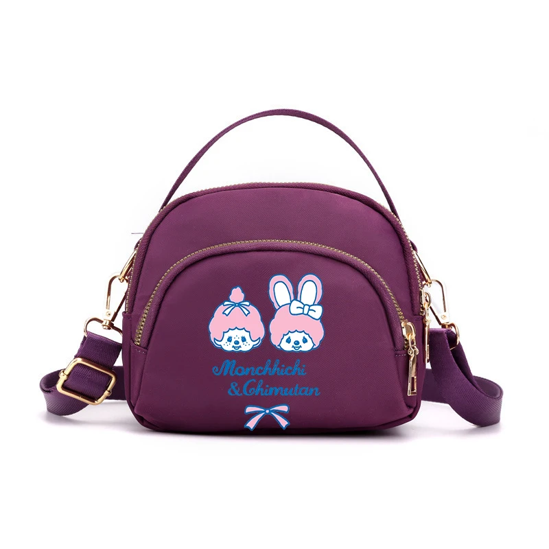 Bolsas Transversais Femininas MONCHHICHI, Bolsa de Ombro com Zíper de Desenho Animado, Mini Bolsas Multifuncionais para Mulheres
