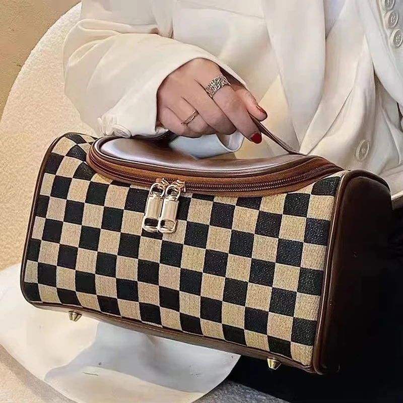 

Женская косметичка в клетку в стиле ретро, водонепроницаемая портативная косметичка большой емкости, высококачественная роскошная брендовая сумка для хранения туалетных принадлежностей