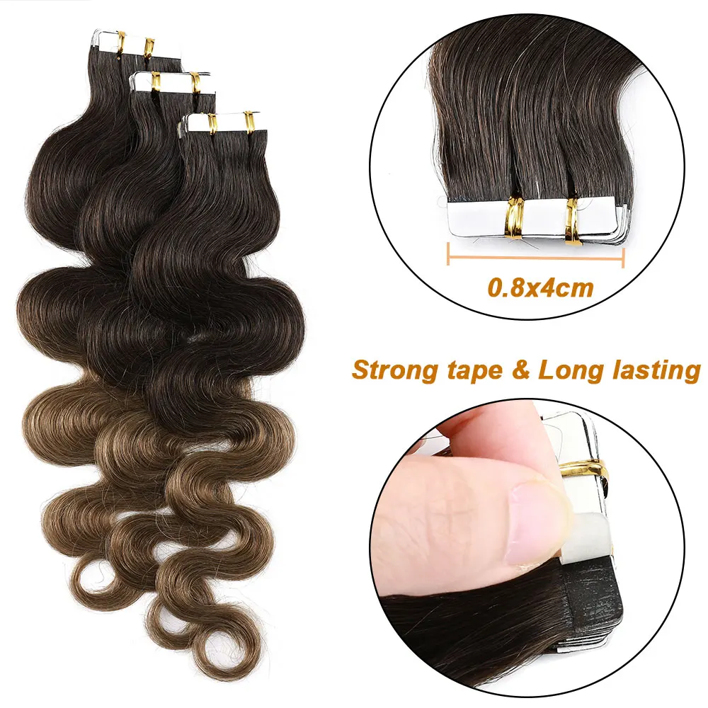 SEGO Body Wave Tape in Hair Extensions 2.5g/pc Human Hair Seamless Adhesives PU Skin Weft Tape In Natural Hair