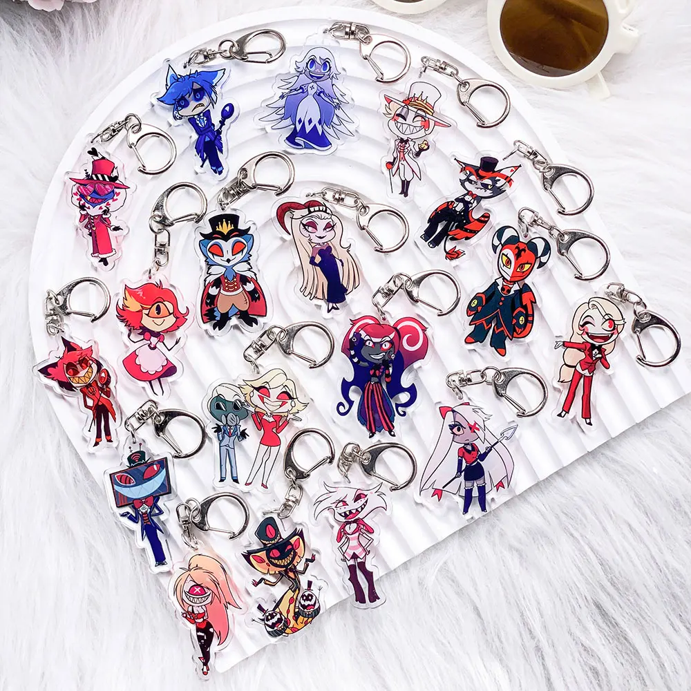 1/18 Stück Cartoon-Charaktere Hazbin Hotel Trendiger Acryl-Schlüsselanhänger Taschenanhänger Rucksack-Anhänger Schlüsselring Geschenke für Freunde