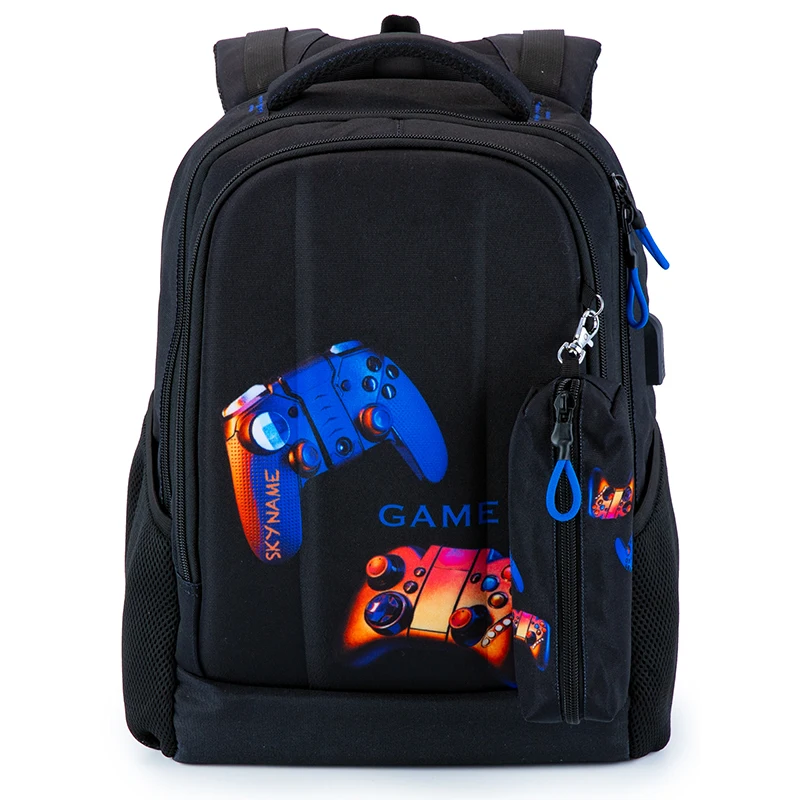 Skyname-mochila escolar ortopédica para niños, en 3D morral multifuncional de dibujos animados, con carga USB, para estudiantes