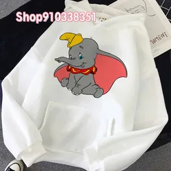 Dumbo Hoodies Women Harajuku Pullovers Cute Kawaii Casual Tops O-Neck Cartoon Graphic Print Hooded Sweatshirt Long Sleeves