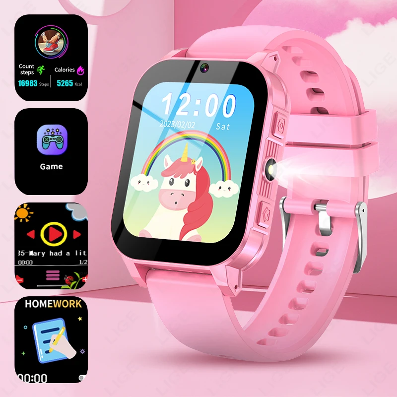 

LIGE New Children Smart Watch Take Photos Recording Video Children's Bracelet Puzzle Game Suitable For 3-12 age Child Smartwatch