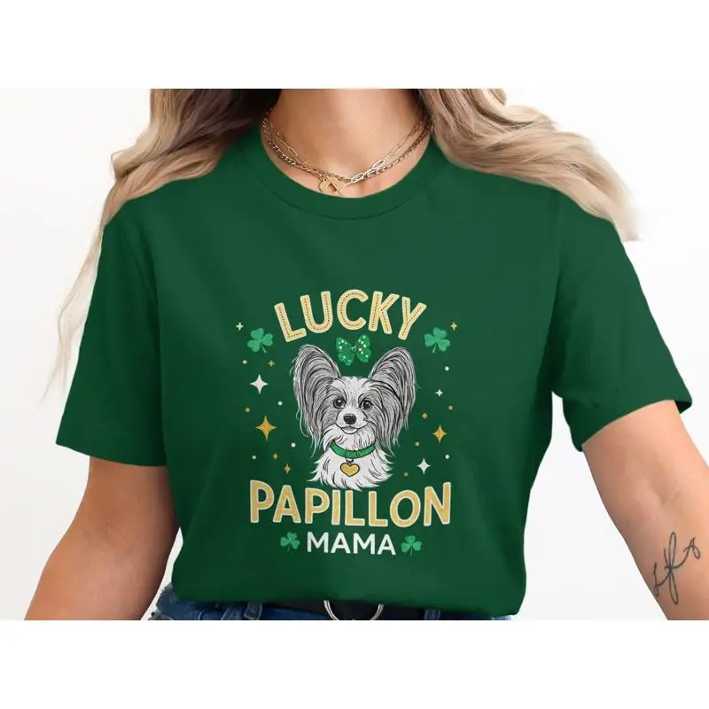 

Футболка Lucky Papillon Mama, свитер для мамы на день Святого Патрика, собака, мама, милый свитер для любителей домашних животных Saint Patty's
