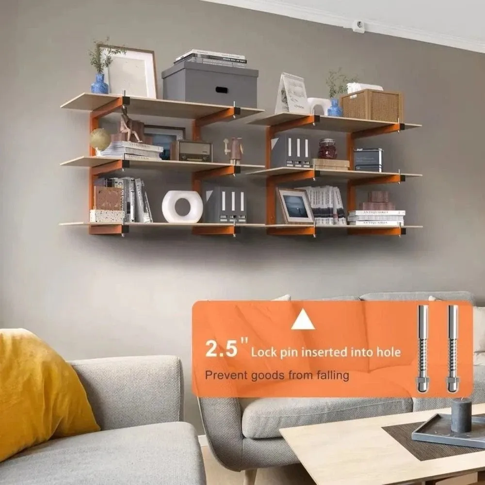 Wood Metal Combined Wall Mounted Storage Shelf Wood Style Shelf Board Sturdy Metal Frame Multifunctional Wall Display Rack