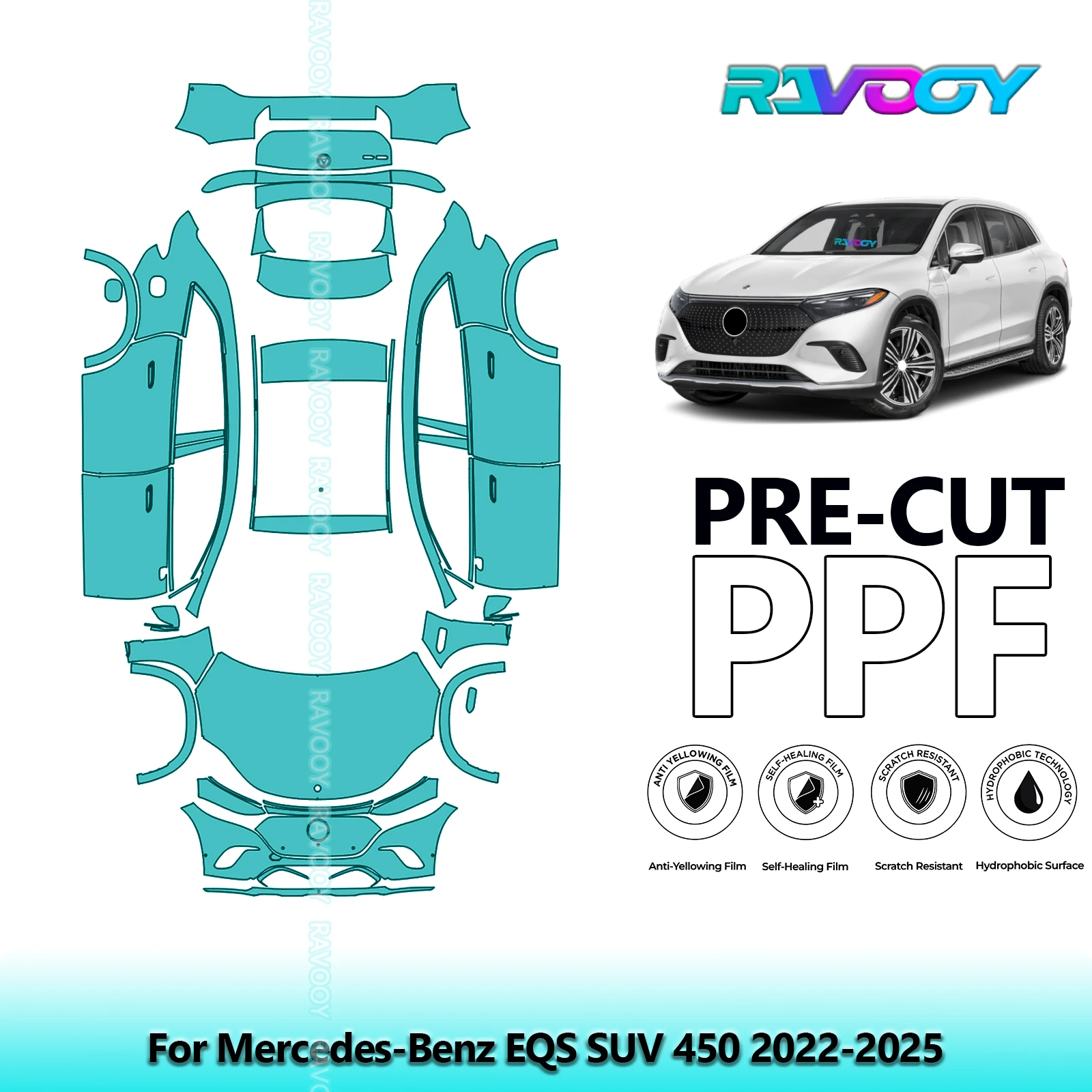 

Full Vehicle Clear Bra Precut PPF Paint Protection Film For Mercedes-Benz EQS SUV 450 2022-2025