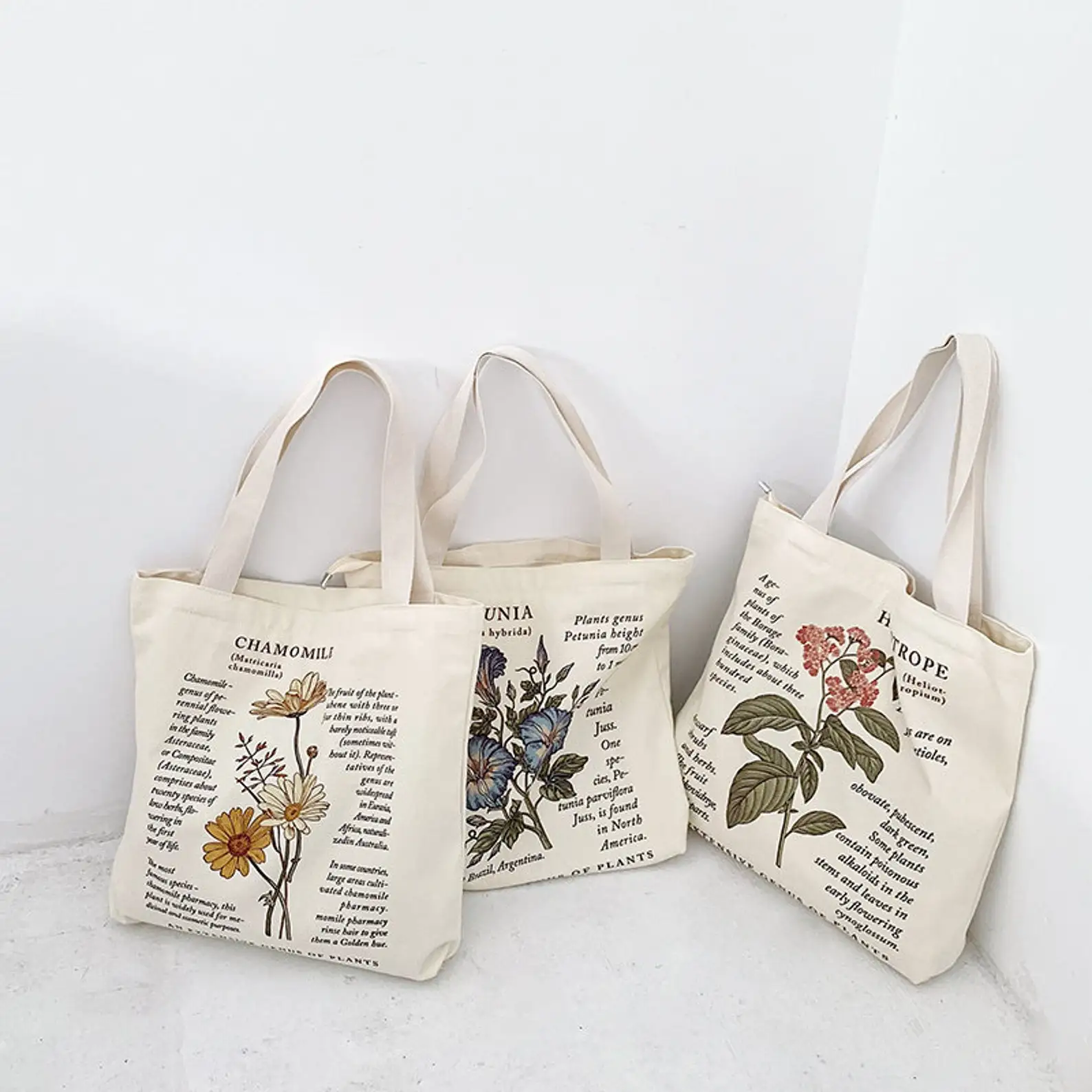 

Floral Canvas Tote Bag: Botanical Print Reusable Tote Multi Functional Large Capacity Canvas Shopping Bag for Women Gifts
