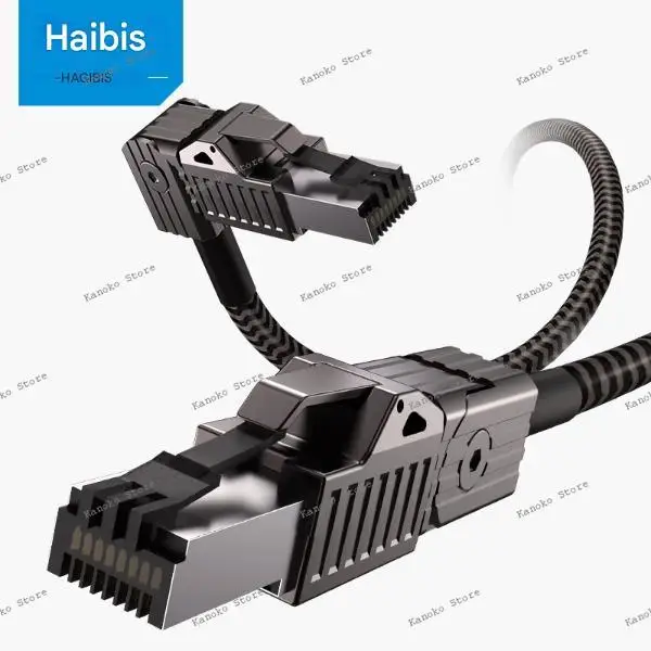 Haibeisi Acht Kabel 10 Gigabit Cat8 Thuis Glasvezel Breedband E-sport Elleboog Super Zeven 7 Gigabit 90 Graden Rechte Hoek