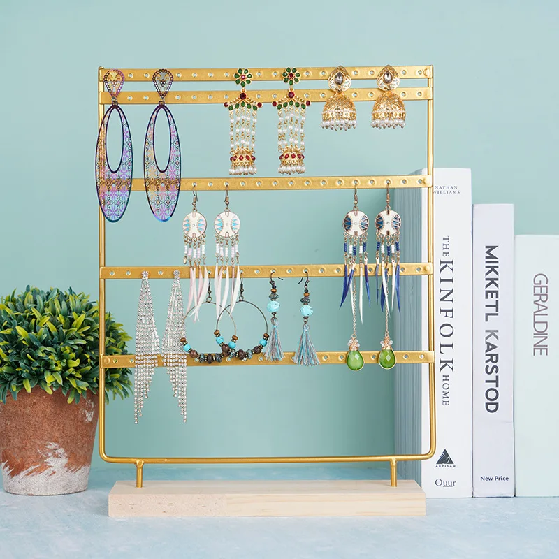 5-Tiers 100 Holes Earring Display Holder,Metal 3 Layers Jewelry Storage Organizer Wood Base Stand Tree,Ear Stud Rack Gift