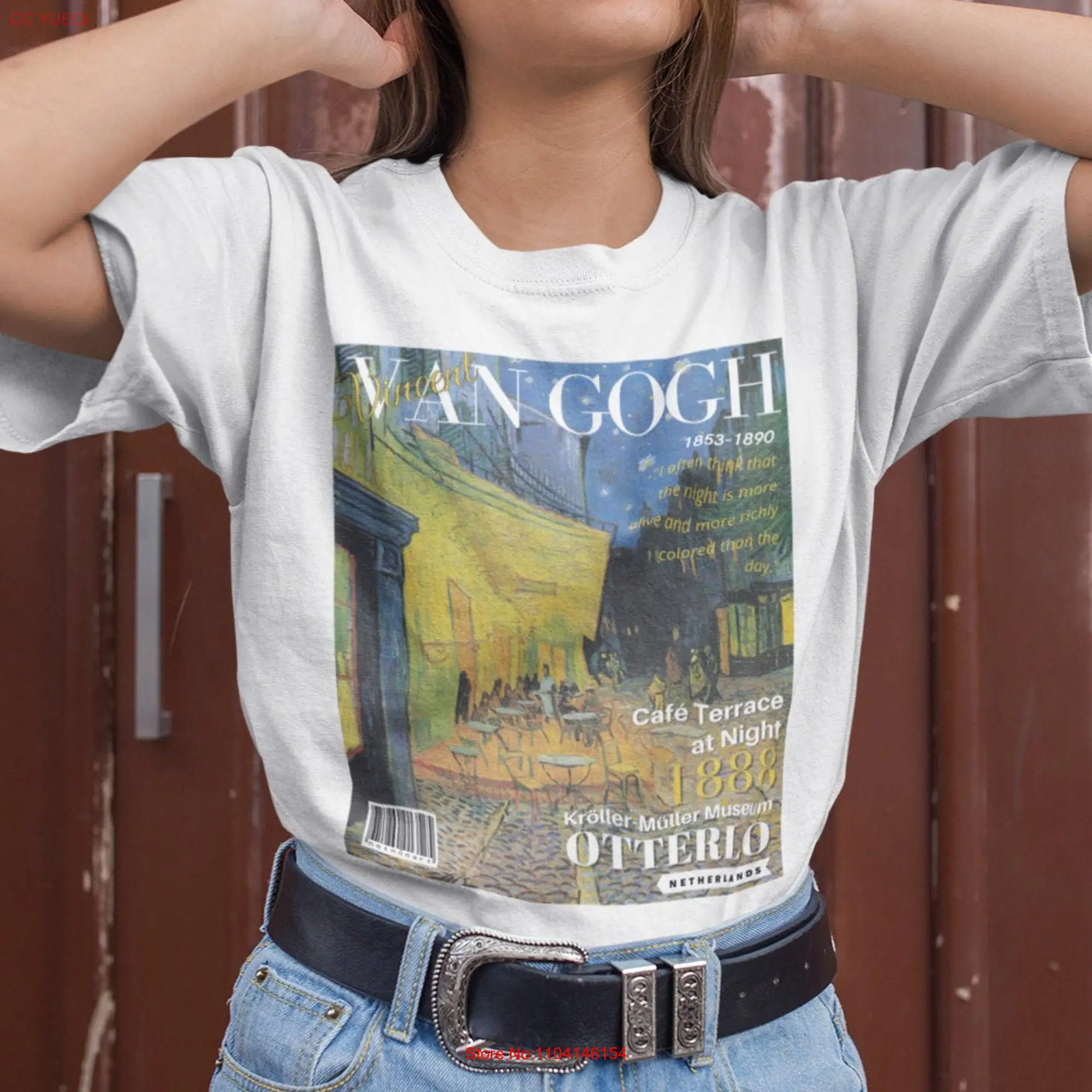 Vincent van gogh shirt Cafe terrace at night News paper top Vintage Aesthetic Art History Clothes Magazine T