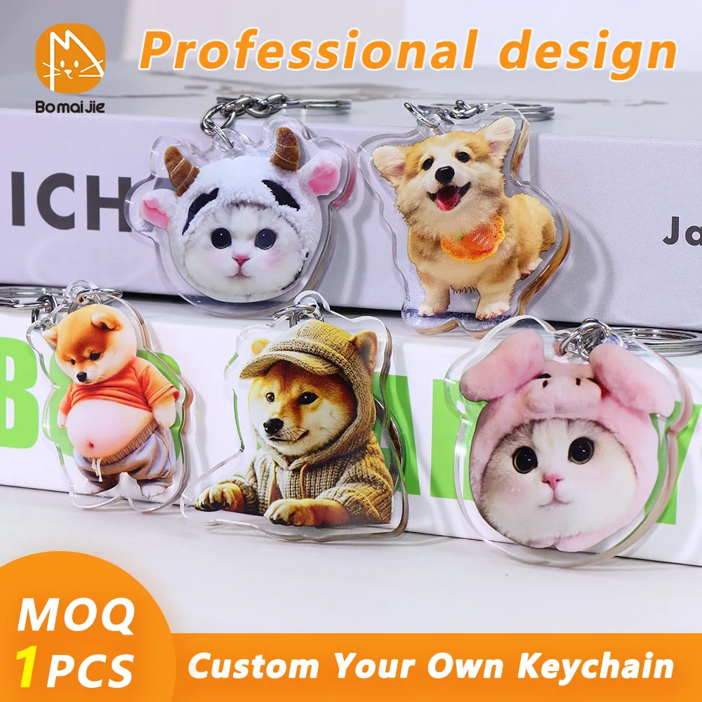 Custom Pet Photo Acrylic Keychain Logo Cat Dog Pet  Anime Figure Make Your Own Acrylic Charms Gift Hologram Clear Acrylic Key Ri