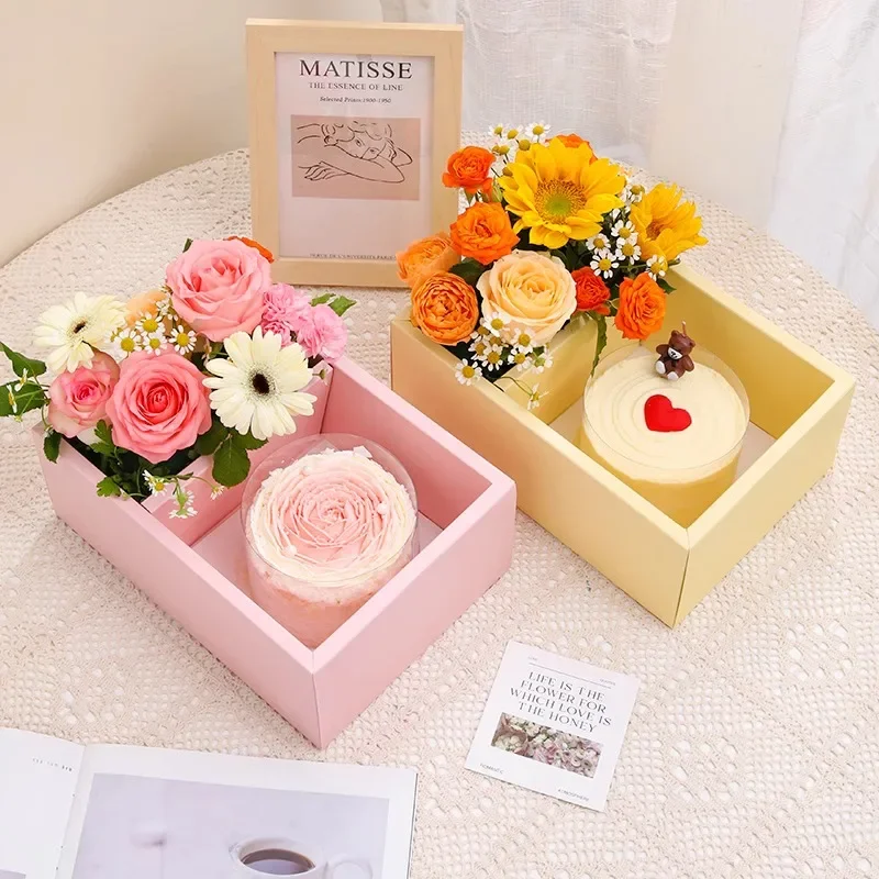 1pcs/3pcs PVC Clear Handheld Gift Box 2 Holes Dessert Baking Portable Packaging Boxes Creative Birthday Gift DIY Cake Flower Box