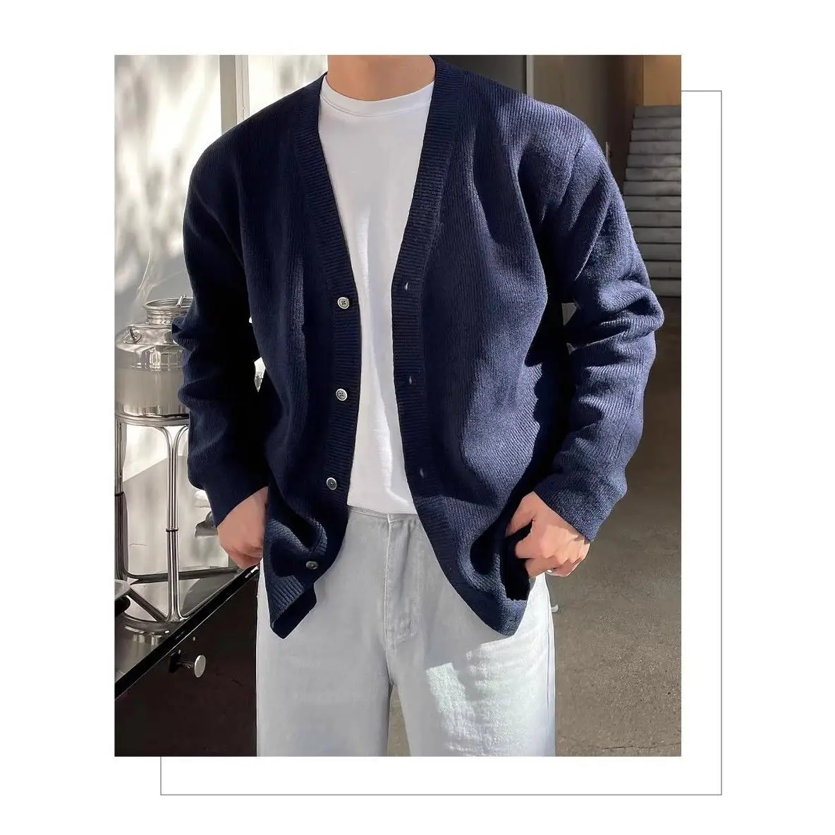 Trendy Lazy Sle Gestrickte Offene Strickjacke Pullover Männer der Herbst Casual Lose Vielseitige Farbe Garn irt Polyester Faser